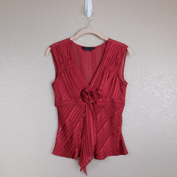 BCBG Max Azria Red V-Neck Sheer Sleeveless Top - Picture 1 of 6
